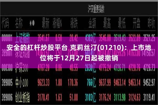 安全的杠杆炒股平台 克莉丝汀(01210)：上市地位将于12月27日起被撤销
